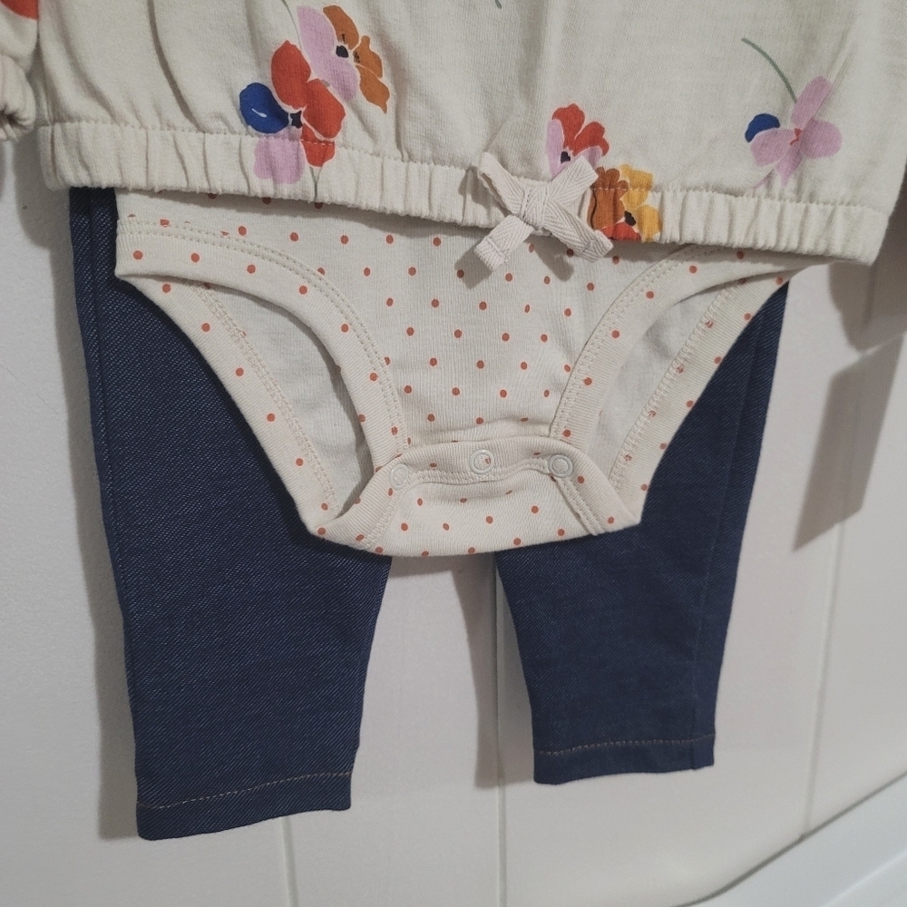 Carter's Cream Floral Top and Denim Leggings Set Size 24 Months - Picture 3 of 5